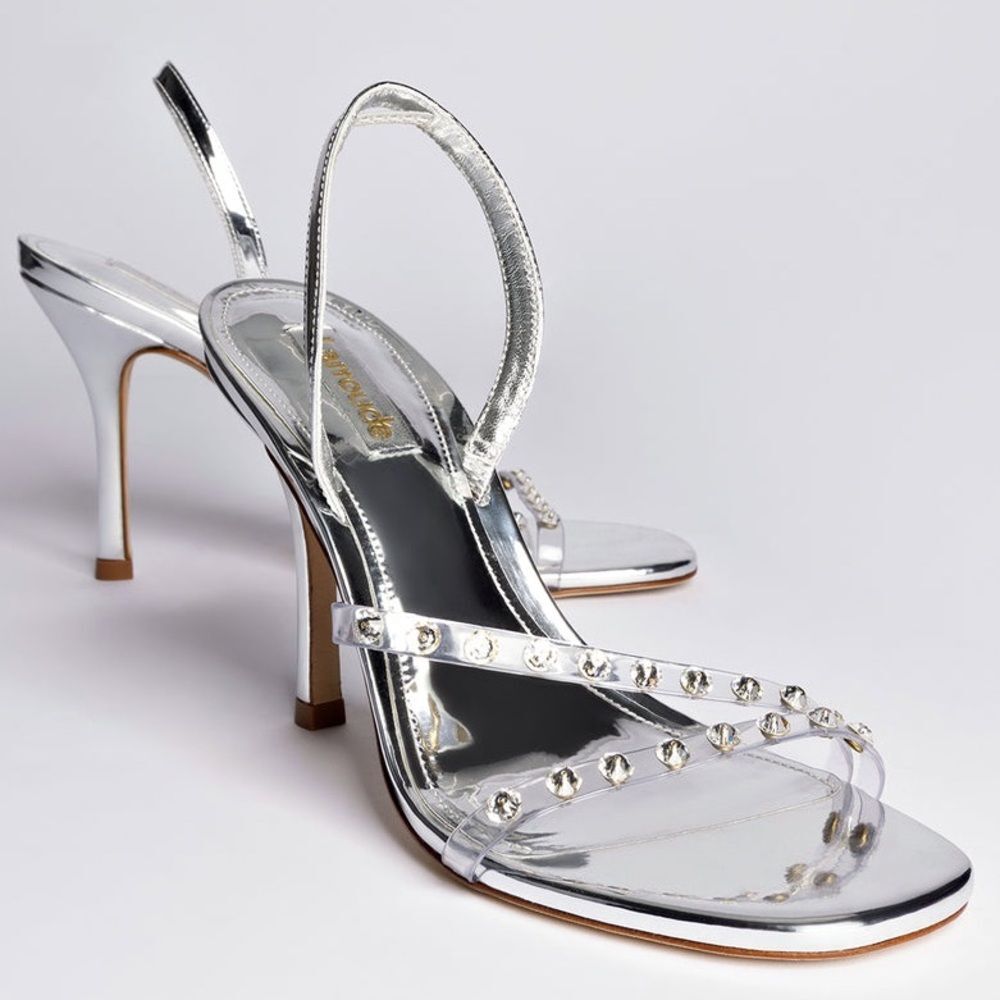 Larroude Annie Sandal in Silver Specchio with Swarovski® Crystals 9.5